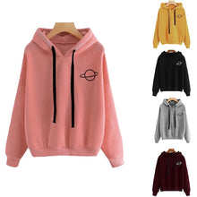 Load image into Gallery viewer, Women Hoodies Casual Planet Print Solid Color Loose Drawstring Sweatshirt Fashion Long Sleeve Hooded Female Tops