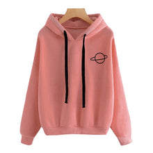 Load image into Gallery viewer, Women Hoodies Casual Planet Print Solid Color Loose Drawstring Sweatshirt Fashion Long Sleeve Hooded Female Tops