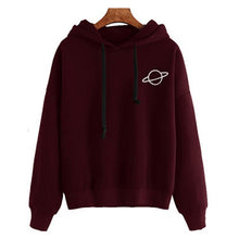 Load image into Gallery viewer, Women Hoodies Casual Planet Print Solid Color Loose Drawstring Sweatshirt Fashion Long Sleeve Hooded Female Tops