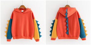 Dinosaur Sweatshirts Women Hoodies Warm Pullovers Tops With Horns