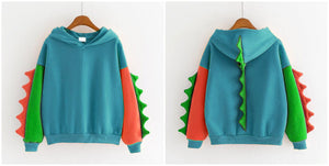 Dinosaur Sweatshirts Women Hoodies Warm Pullovers Tops With Horns