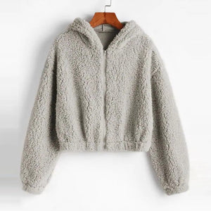 Women Plush Coat Autumn Winter Solid Faux Lamb Fur
