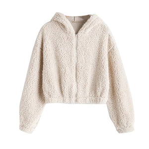 Women Plush Coat Autumn Winter Solid Faux Lamb Fur